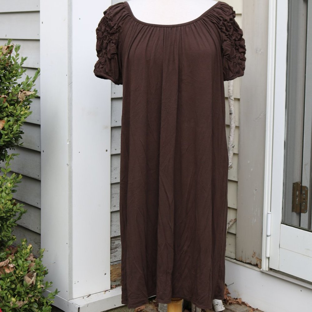 Max Studio Brown Puff Sleeve Midi Sundress